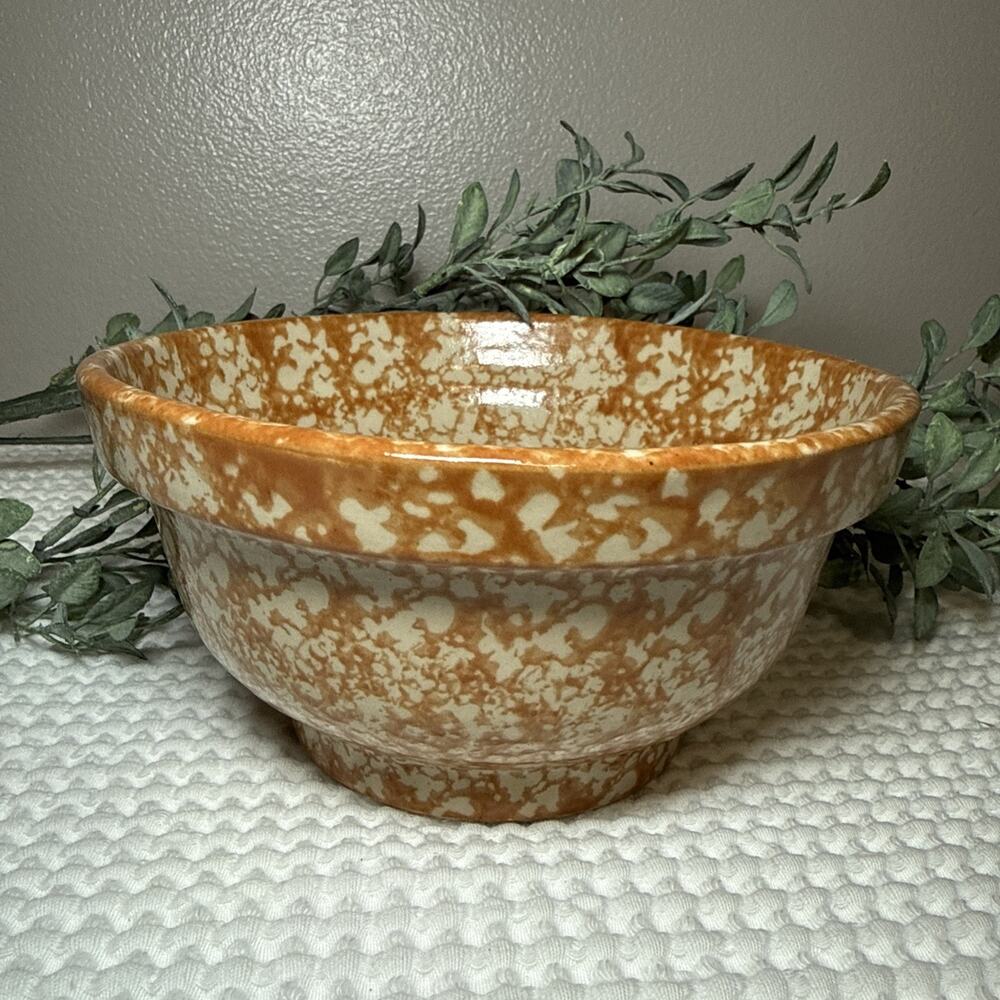 BBP Beaumont Brothers Pottery Spongeware Bowl Orangish Brown 7” Chip Rustic
